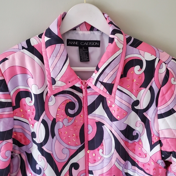 Anne Carson M Vintage Retro Mod Barbiecore Cottagecore Silk Quilted Jacket - Picture 3 of 12